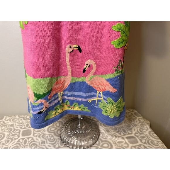 VINTAGE 80s Quacker Factory Sweater Womens Small Pink Flamingos Ramie Cotton - Picture 4 of 12